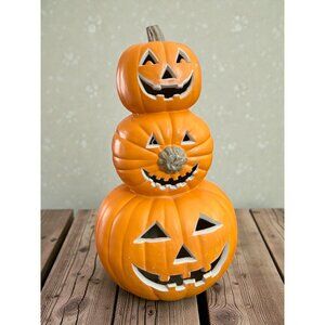 Vintage Light-Up Pumpkin Stack Halloween Decoration 17" Blow Mold